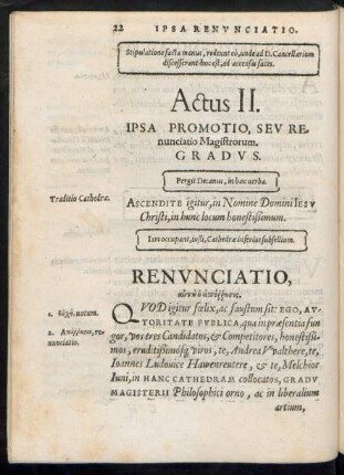Actus II. Ipsa Promotio, Seu Renunciatio Magistrorum.