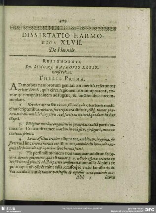 Dissertatio Harmonica XLVII. De Herniis