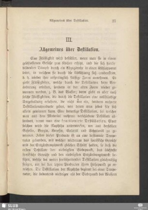 III. Allgemeines über Destillation
