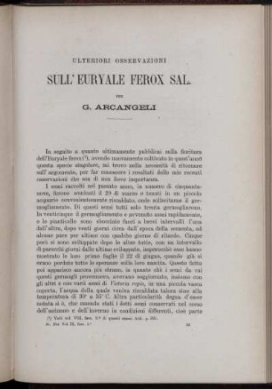 Ulteriori Osservazioni Sull' Euryale Ferox Sal.