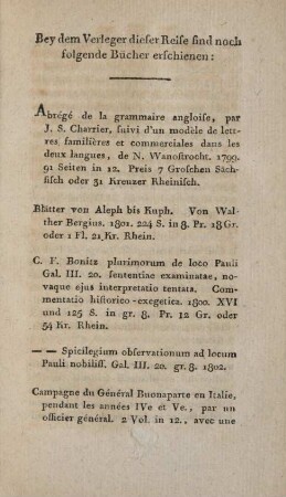 Bey dem Verleger dieser Reihe sind noch folgende Bücher erschienen: