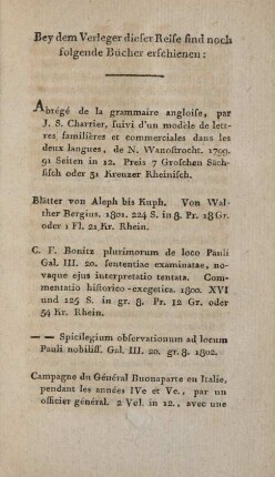 Bey dem Verleger dieser Reihe sind noch folgende Bücher erschienen: