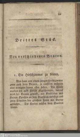 Drittes Stück. Von verschiedenen Braten