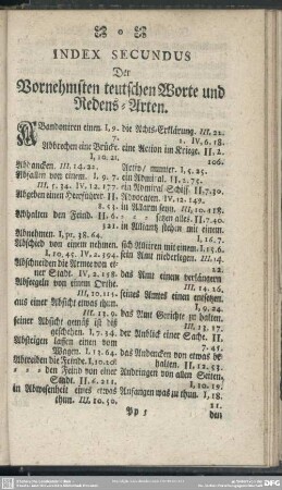 Index Secundus Der Vornehmsten teutschen Worte und Redens-Arten