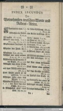 Index Secundus Der Vornehmsten teutschen Worte und Redens-Arten
