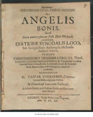Specimen Theorematico-Theologicum De Angelis Bonis
