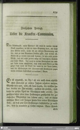Fünfzehnte Predigt. Ueber die Kranken-Communion