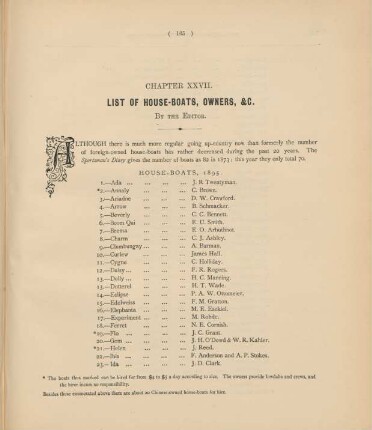 Chapter XXVII. List of house-boats, owners, & c.