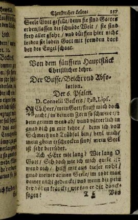 Von dem fünfften Hauptstück Christlicher Lehre. Der Busse/ Beicht und Absolution.