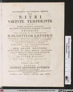 Dissertatio Inavgvralis Medica De Nitri Virtvte Temperante