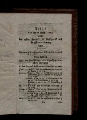 Inhalt der ersten Abtheilung.