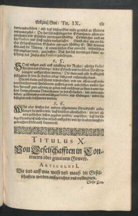 Titulus X. Von Geselschafften Contracten oder gemeinen Gewerb.