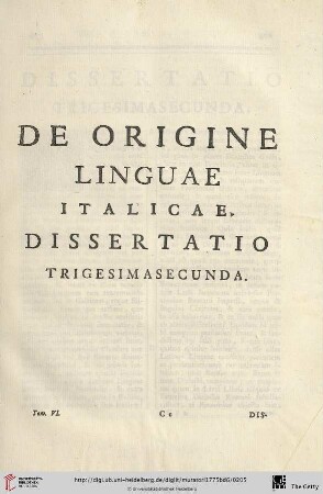 Dissertatio trigesimasecunda: De origine Linguae Italicae