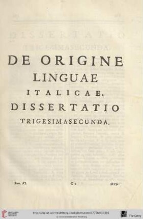 Dissertatio trigesimasecunda: De origine Linguae Italicae