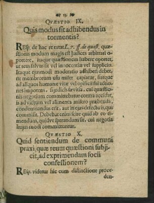 Quaestio IX. Quis modus sit adhibendus in tormentis?