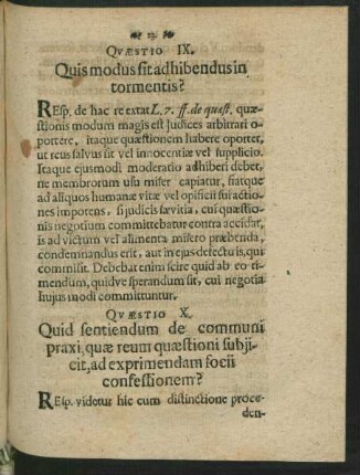 Quaestio IX. Quis modus sit adhibendus in tormentis?