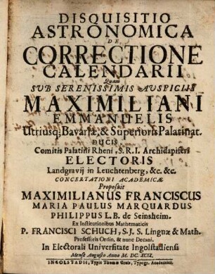 Disquisitio astronomica de correctione Calendarii