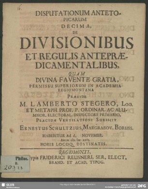 10: De Divisionibus Et Regulis Antepraedicamentalibus