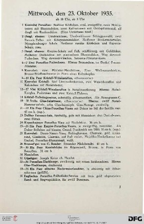 Mittwoch, den 23. Oktober 1935, ab 10 Uhr, ab 3 Uhr (Nr. 1-430)