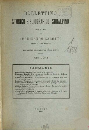 Bollettino storico-bibliografico subalpino, 1. 1896