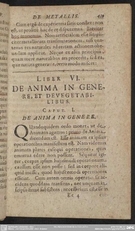 Liber VI. De Anima In Genere, Et De Vegetabilibus