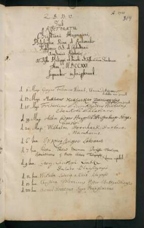 Sommerhalbjahr 1721. Rektorat Christian Hagmajer/Hagmaier