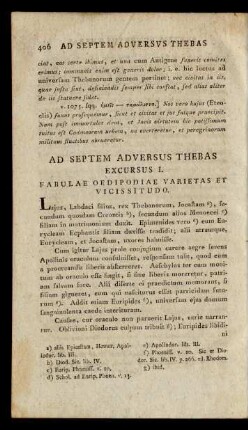 Ad Septem Adversus Thebas Excursus I. Fabulae Oedipodiae Varietas Et Vicissitudo