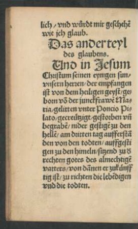 Das ander teyl des glaubens.