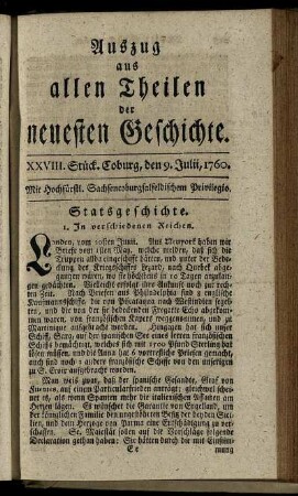 XXVIII. Stück. Coburg, den 9. Julii, 1760.