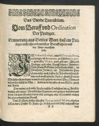 Das Vierde Tractätlein. Vom Beruff und Ordination der Prediger.