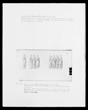 Les monuments de la monarchie française. Sammelband der Zeichnungen und Probedrucke Montfaucons — Chartres, Kathedrale, Zeichnung der Gewändefiguren des mittleren Westportals, Folio fol. 13