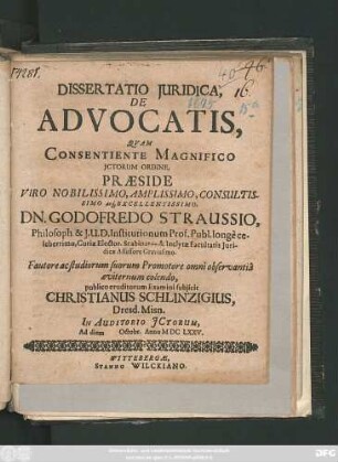 Dissertatio Iuridica, De Advocatis
