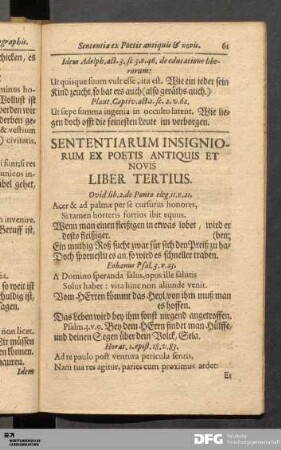 Sententiarum Insigniorum ex Poetis Antiquis et Novis Liber Tertius