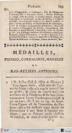 Médailles, pierres, cornalines, marbres et bas-reliefs antiques
