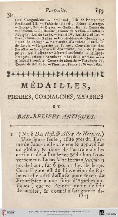 Médailles, pierres, cornalines, marbres et bas-reliefs antiques