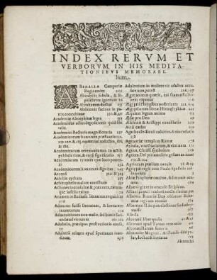 Index Rerum Et Verborum In His Meditationibus Memorabilium.