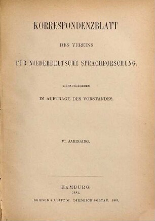 Korrespondenzblatt des Vereins für Niederdeutsche Sprachforschung. 6. 1881