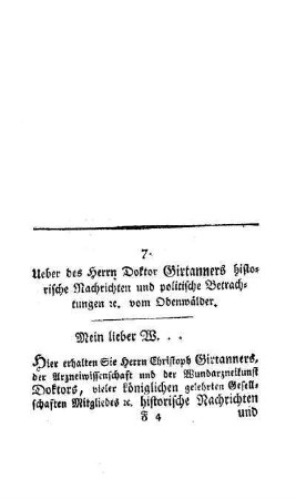 Ueber des Herrn Doktor Girtanners historische Nachrichten und politische Betrachtungen