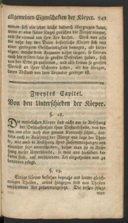 Zweytes Capitel. Von den merkwürdigen Unterschieden der Körper.