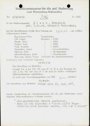 Klenk, Friedrich