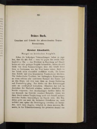 Drittes Buch. Ursachen und Gründe der abweichenden Textes-Recensionen.