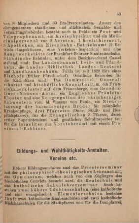 Bildungs- und Wohlthätigkeits-Anstalten, Vereine etc.