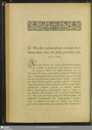 III. Wie die Lutherschule seitdem fortbestanden und bis jetzt gewirkt hat. 1819-1883