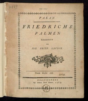 Paean : Friedrichs Palmen Geheiligt