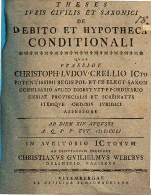 Theses iuris civ. et Saxonici de debito et hypotheca conditionali