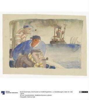 Drei Fischer vor Schiff (Figürliche Darstellungen)