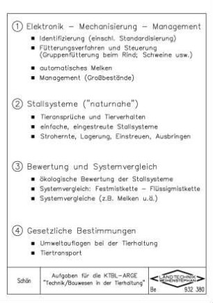 Aufgaben für die KTBL-ARGE "Technik/Bauwesen in der Tierhaltung"