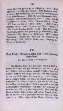 VII. Das Kloster Mariengarten und seine späteren Schicksale.