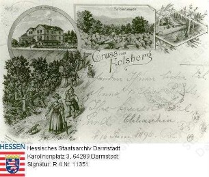 Odenwald, Felsberg / Grußpostkarte mit Ansicht des Felsberg und Hotel Haberkorn, Felsenmeer
