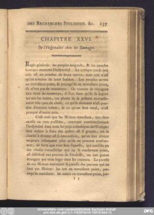 Chapitre XXVI. De l'Hospitalité chez les Sauvages.